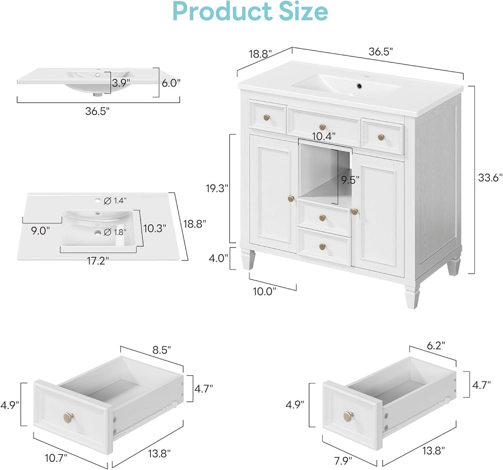 White Bathroom Vanity With Ceramic Sink