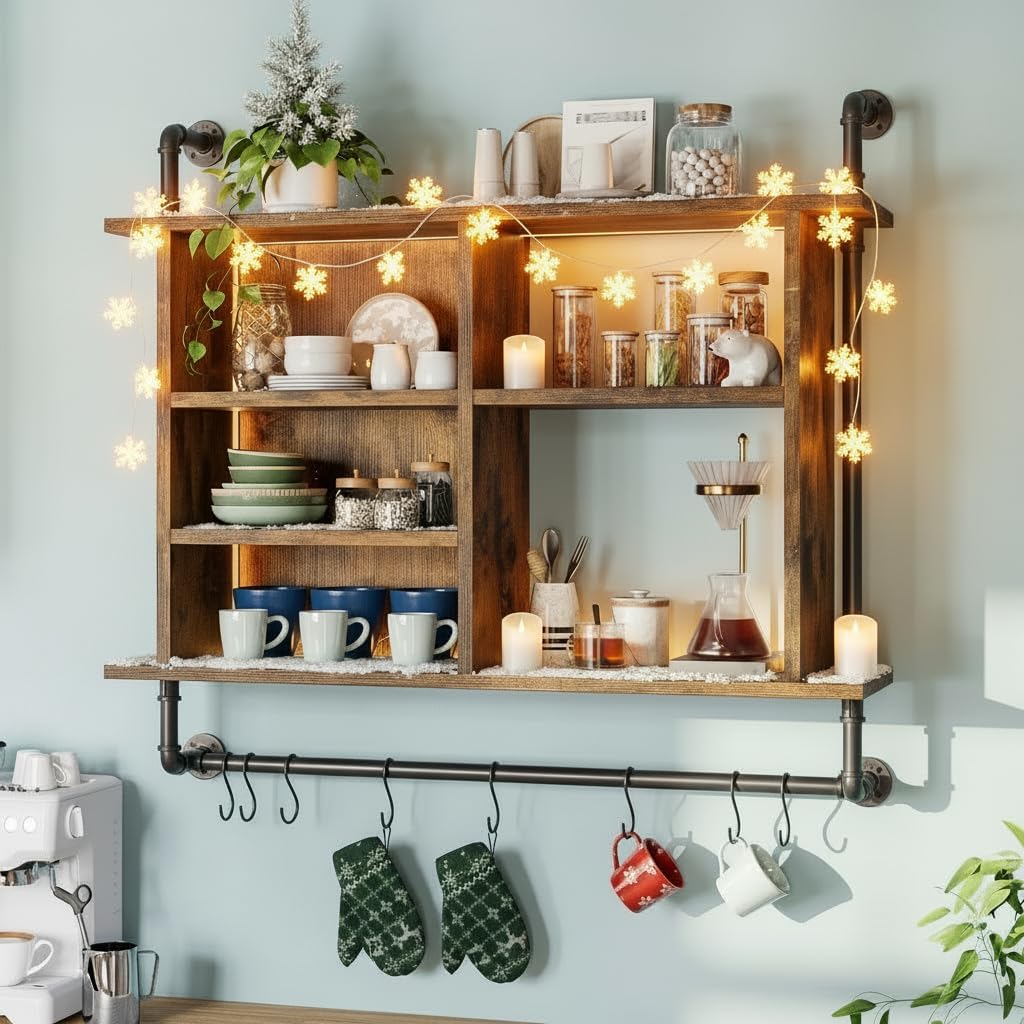 Rustic LED Wall‑Mounted Floating Shelf