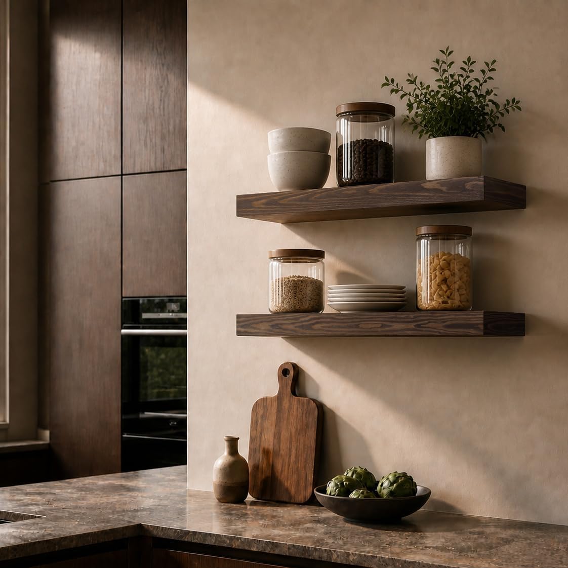 Solid Pine Wood Wall‑Mounted Floating Shelves
