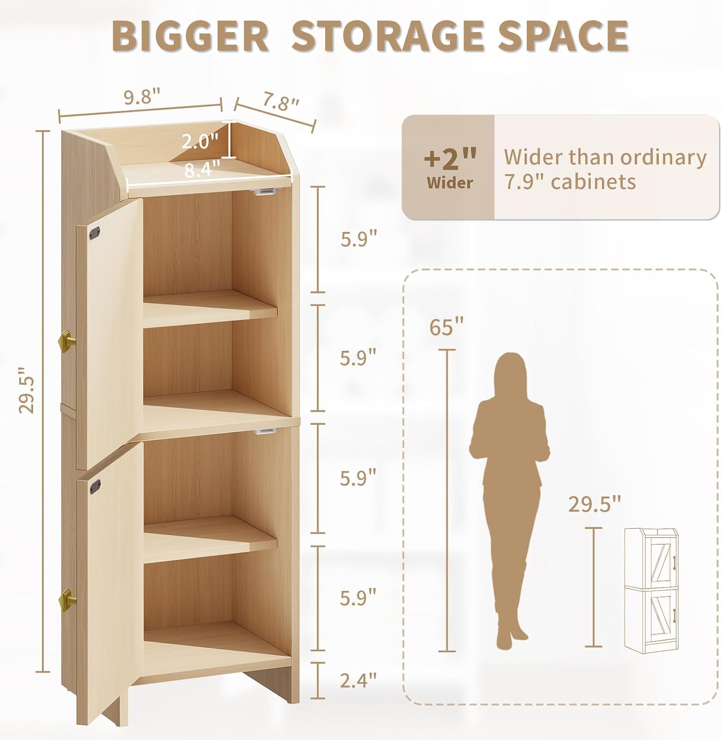 Narrow Oak Rattan Bathroom Storage Cabinet