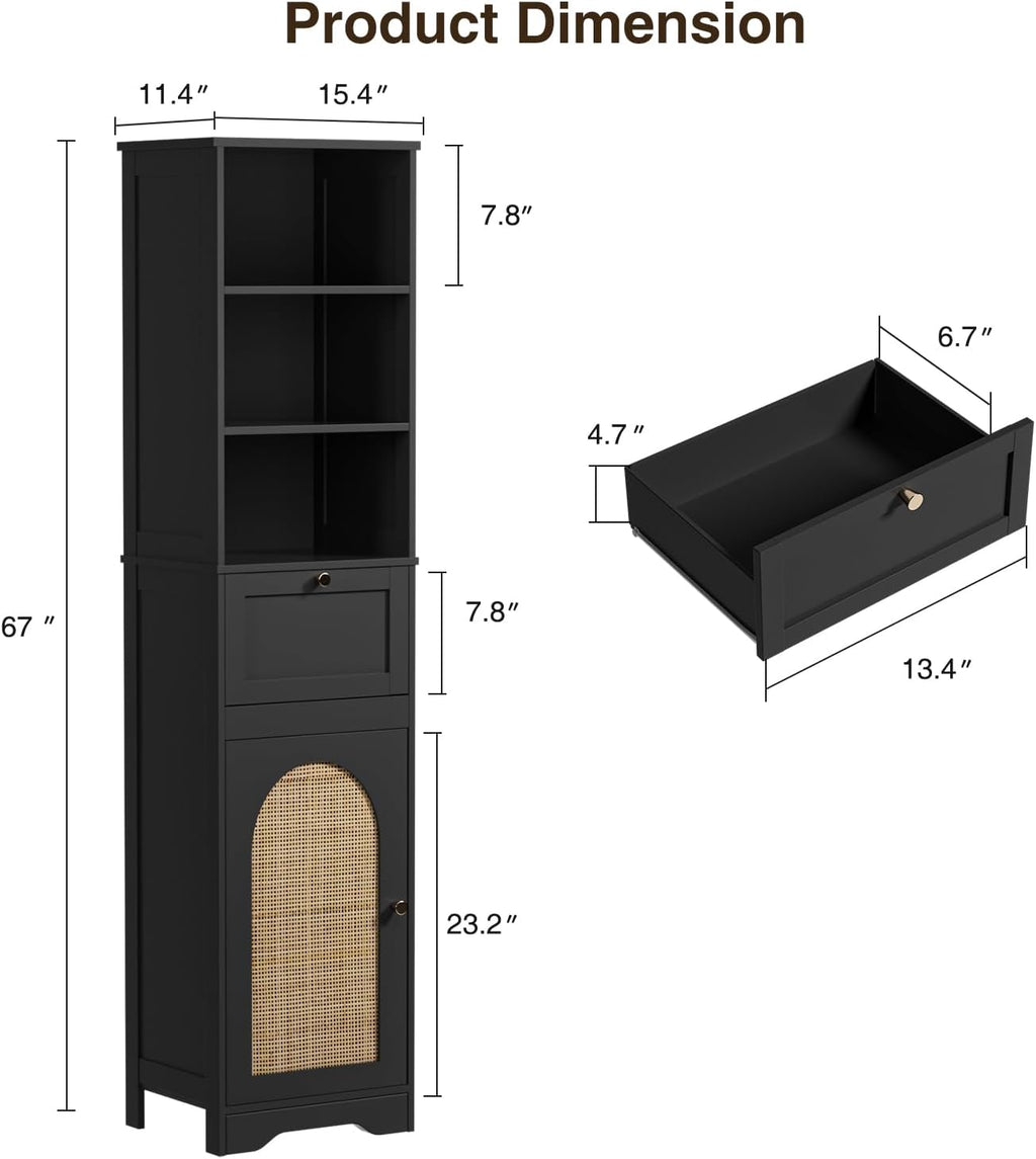 Tall Narrow Rattan Bathroom Storage Cabinet