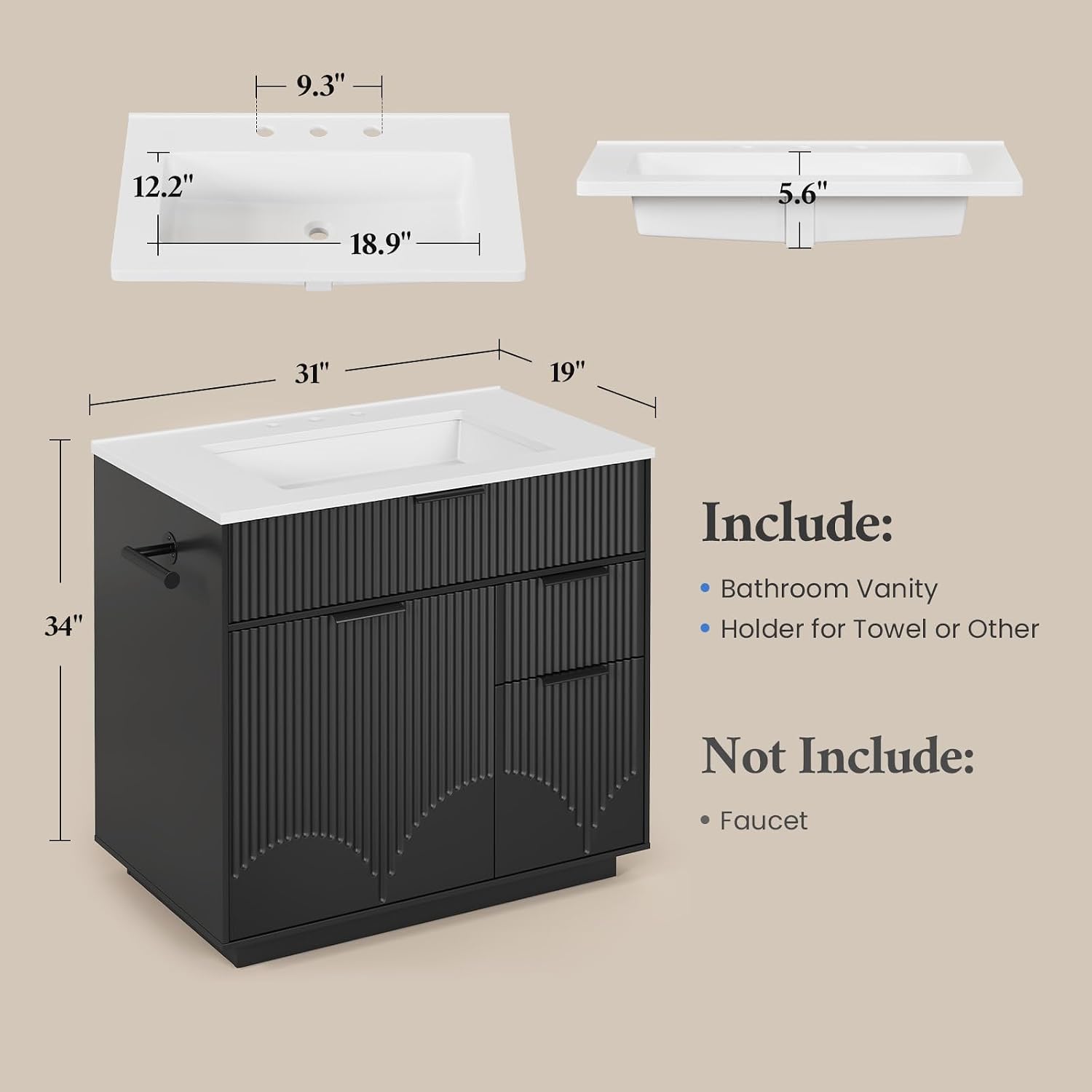 Fluted Freestanding Bathroom Vanity With Sink