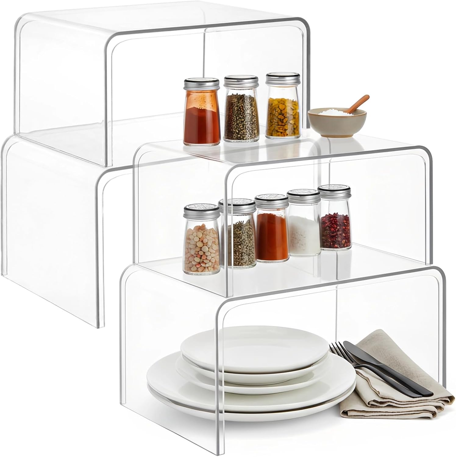 Clear Stackable Kitchen Spice Rack Shelves