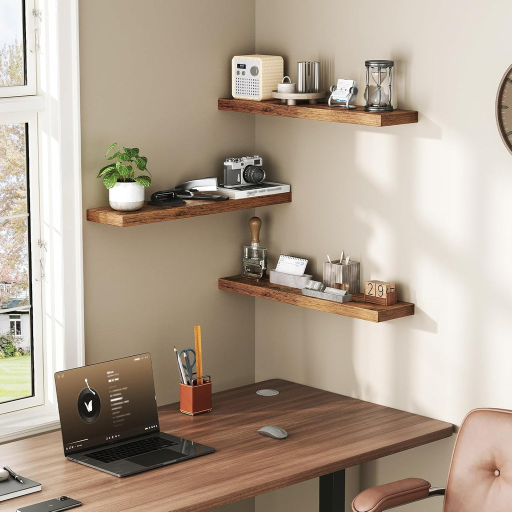 Farmhouse Wooden Wall‑Mounted Floating Shelves