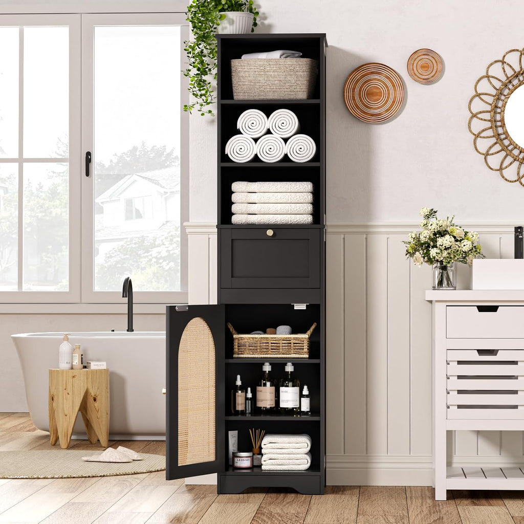 Tall Narrow Rattan Bathroom Storage Cabinet