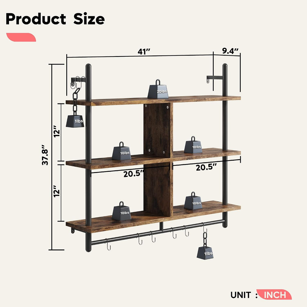 Industrial 3‑Tier Wall Coffee Bar Shelves