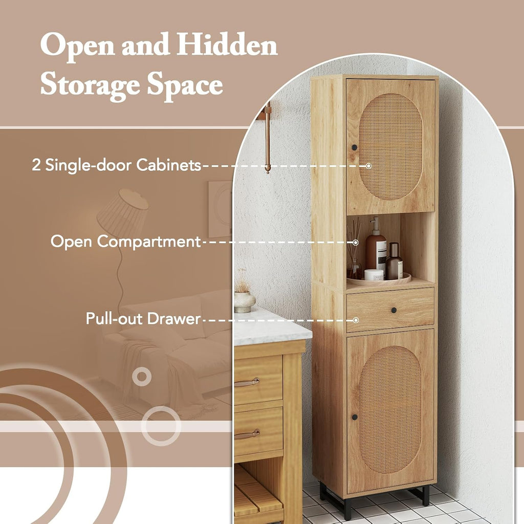 Rattan Tall Freestanding Bathroom Storage Cabinet