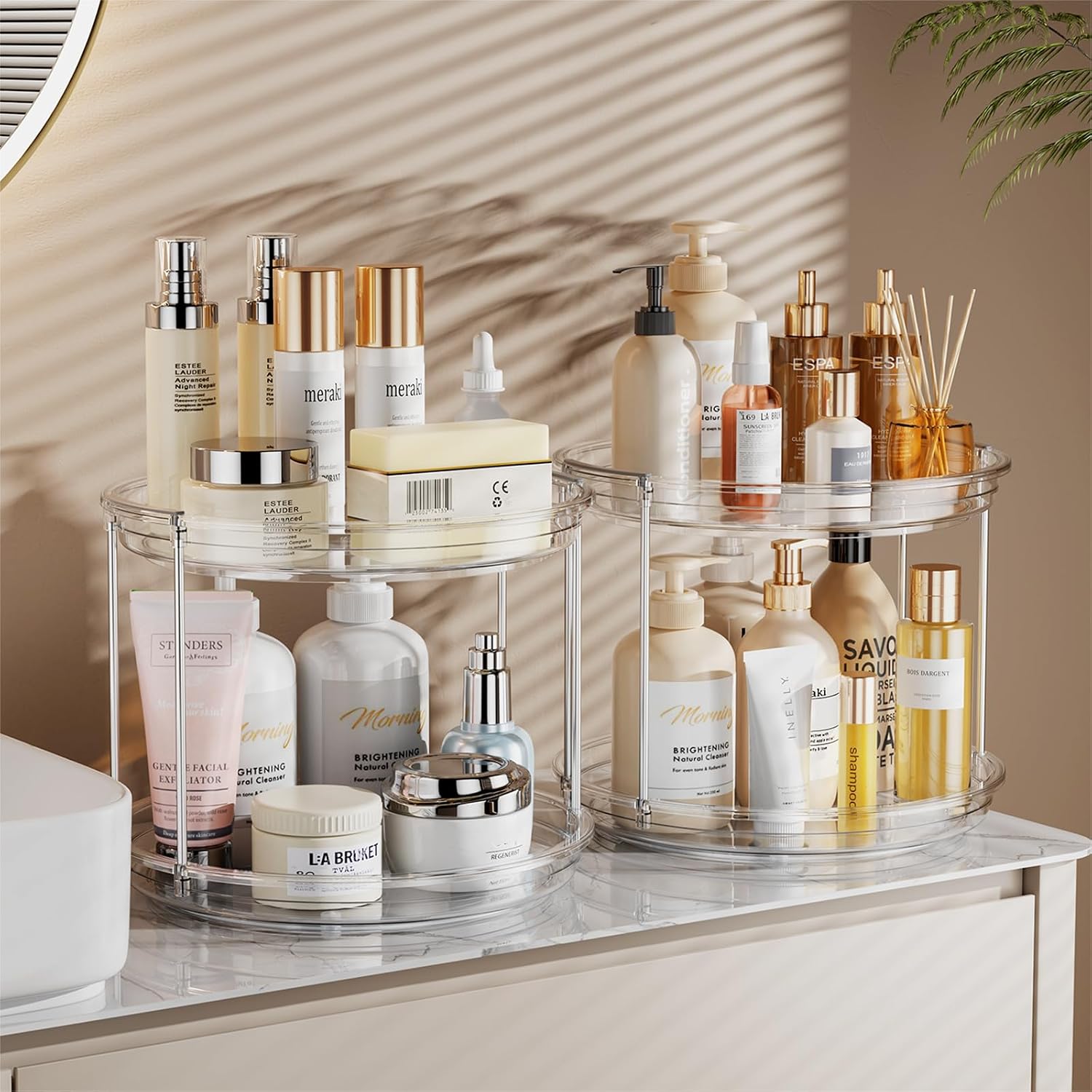 Clear Rotating 2‑Tier Lazy Susan Organizer