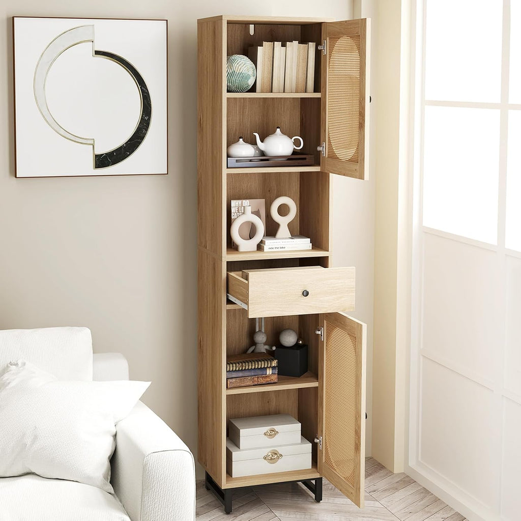 Rattan Tall Freestanding Bathroom Storage Cabinet