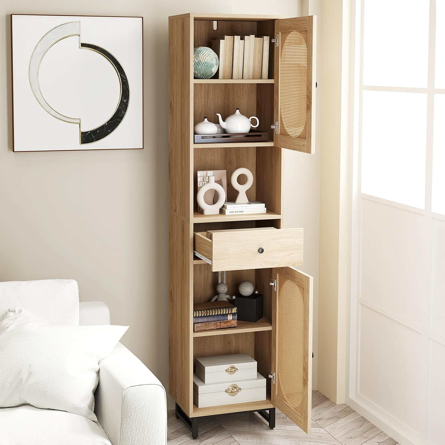 Rattan Tall Freestanding Bathroom Storage Cabinet