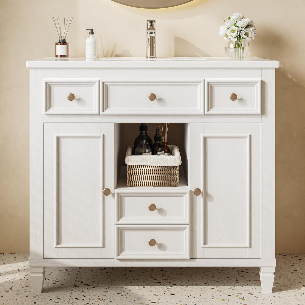 White Bathroom Vanity With Ceramic Sink