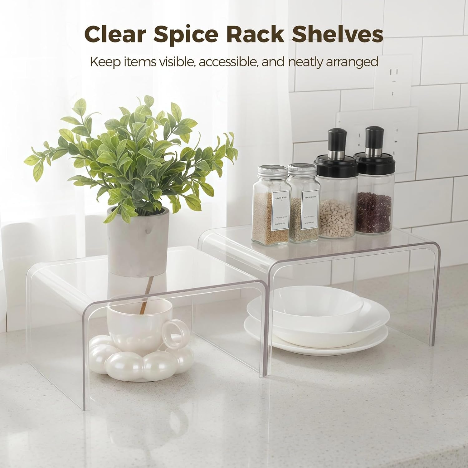 Clear Stackable Kitchen Spice Rack Shelves