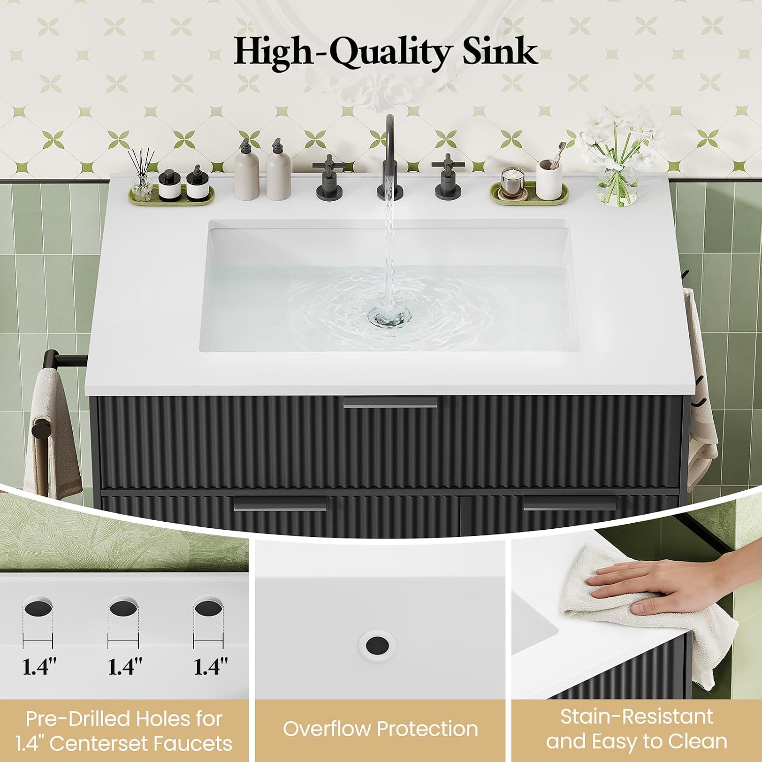 Fluted Freestanding Bathroom Vanity With Sink