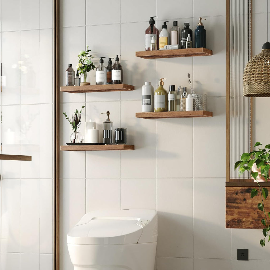 Rustic Wall‑Mounted Floating Storage Shelves