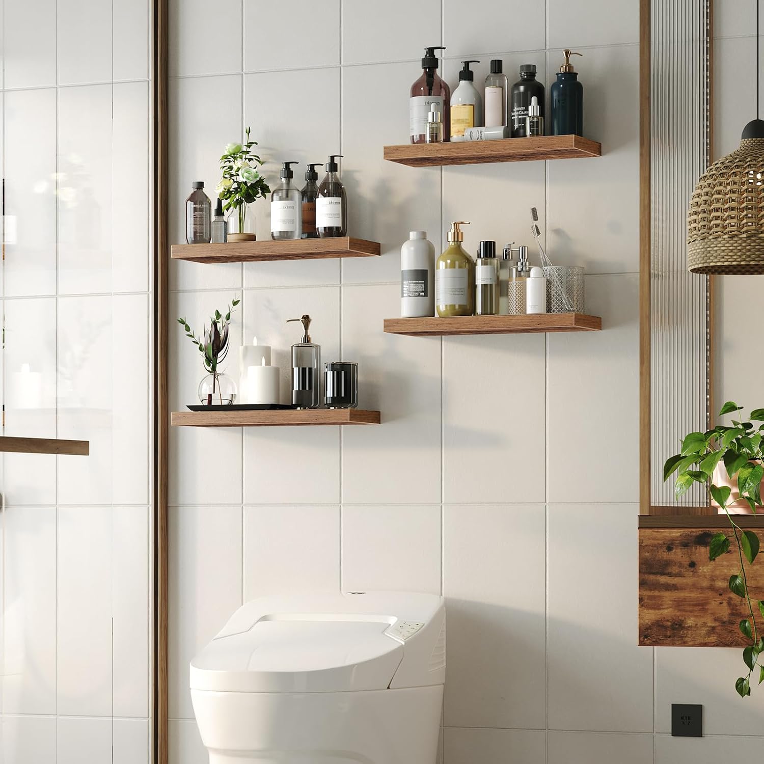 Rustic Wall‑Mounted Floating Storage Shelves