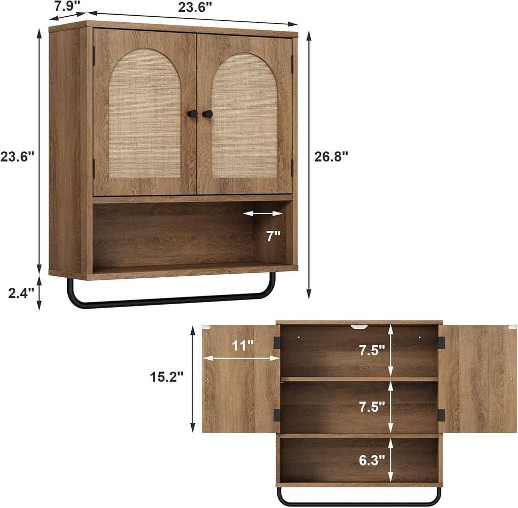 Boho Rattan Bathroom Wall Storage Cabinet