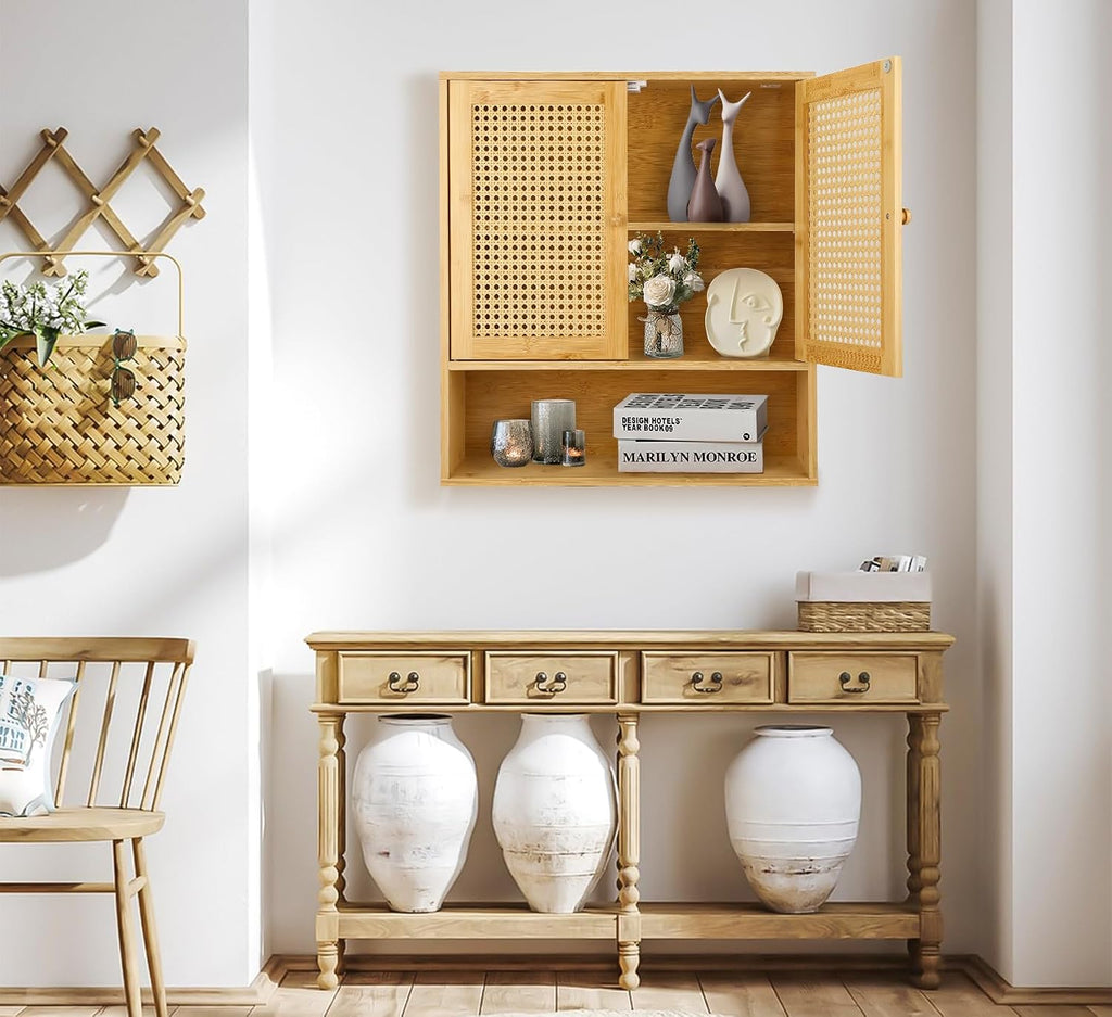 Wall‑Mounted Bamboo Rattan Cabinet Organizer