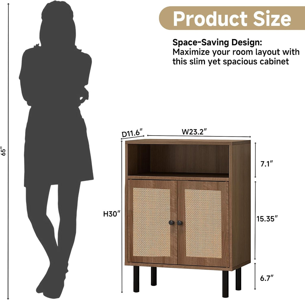 Boho Rattan Accent Storage Cabinet