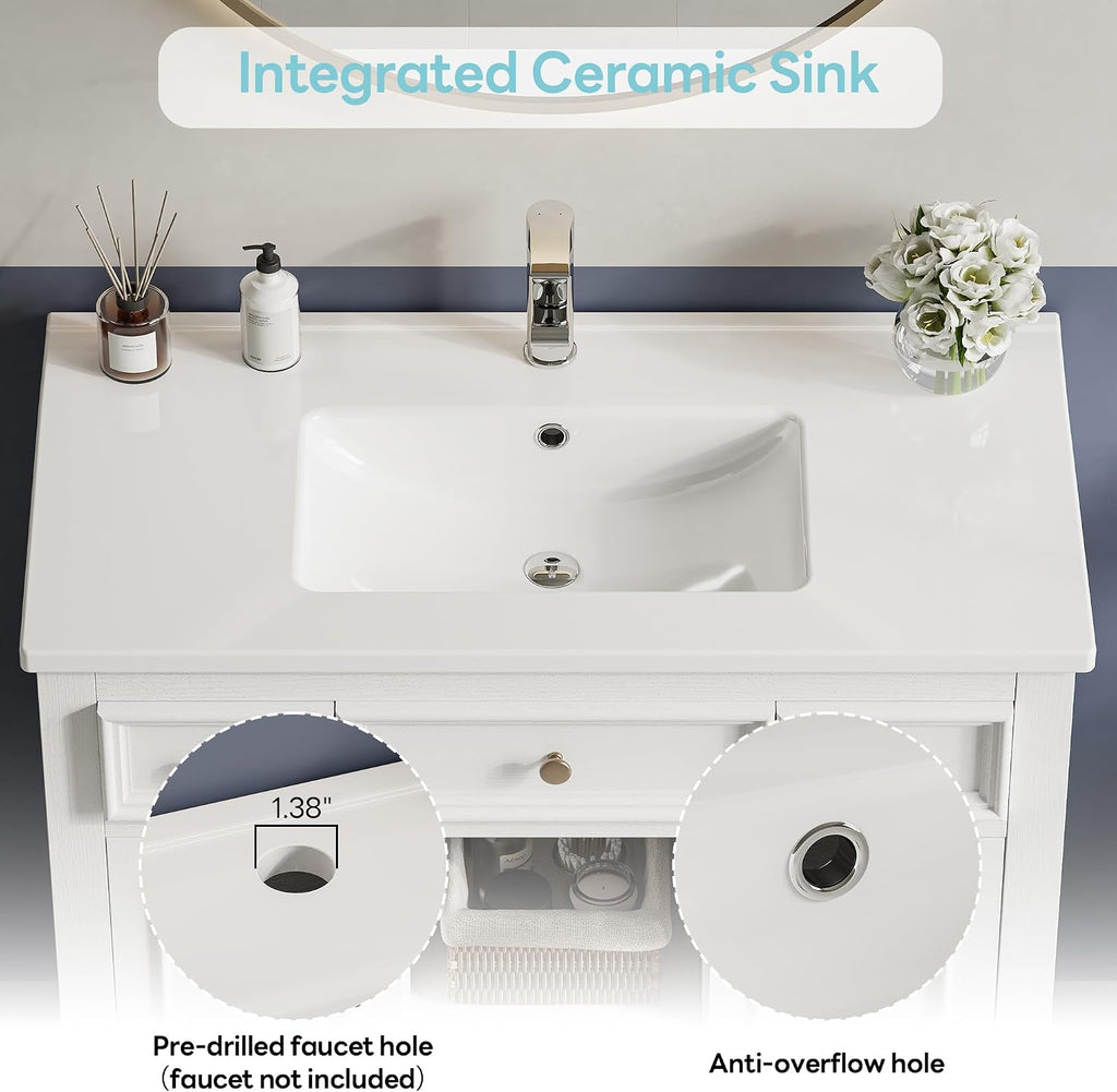 White Bathroom Vanity With Ceramic Sink