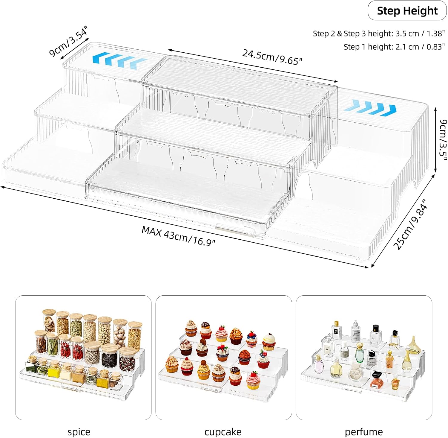 Expandable 3‑Tier Clear Spice Rack Organizer