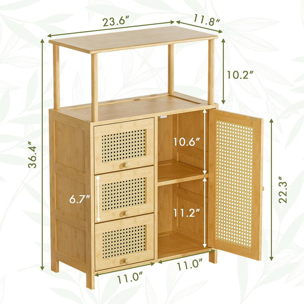 Bamboo Rattan‑Door Kitchen Sideboard Cabinet