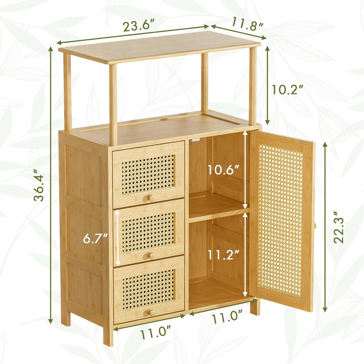 Bamboo Rattan‑Door Kitchen Sideboard Cabinet