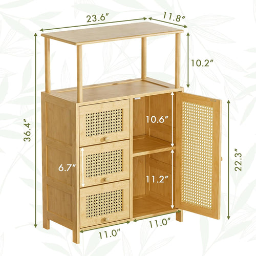 Bamboo Rattan‑Door Kitchen Sideboard Cabinet