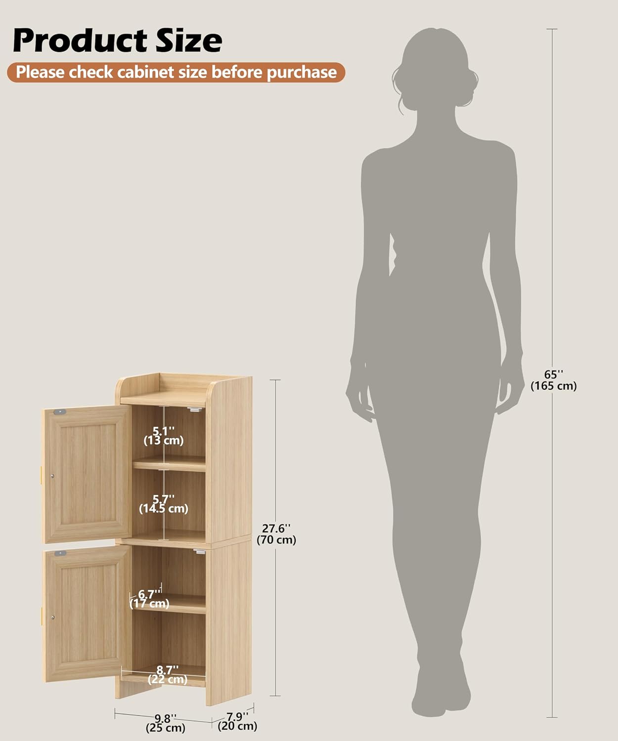 Narrow Oak Rattan Bathroom Storage Cabinet