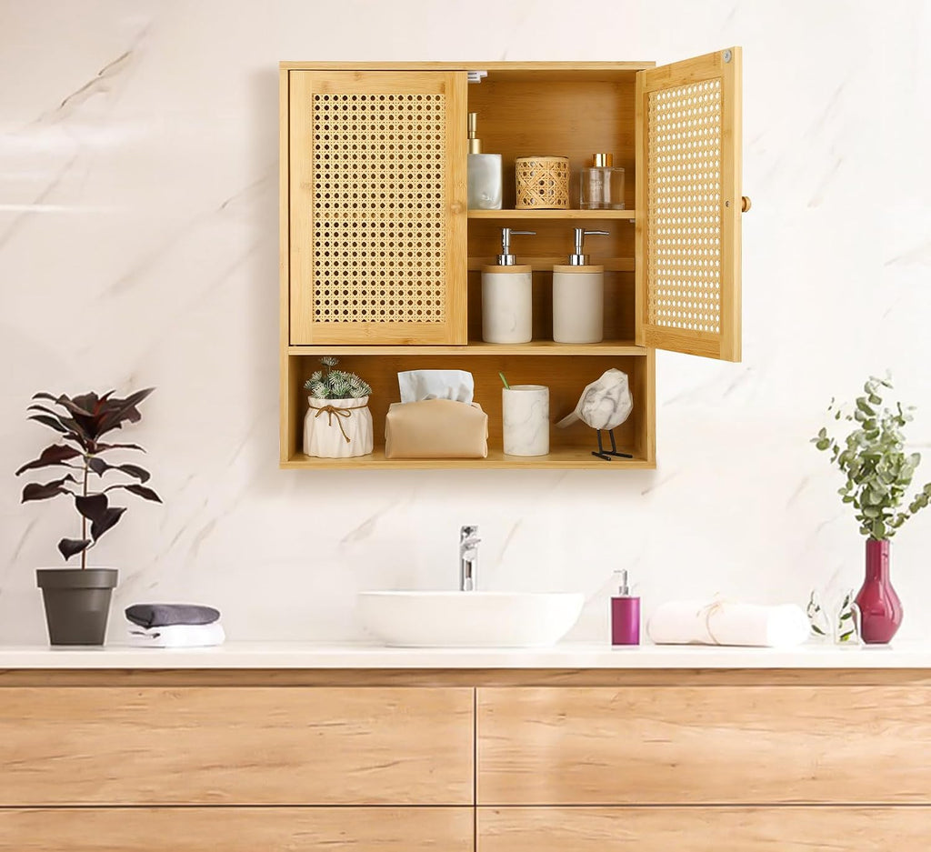 Wall‑Mounted Bamboo Rattan Cabinet Organizer