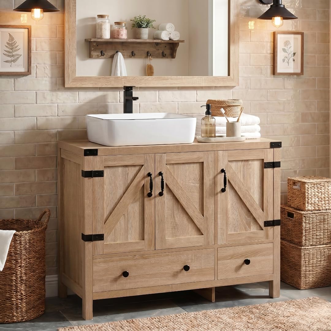 Rustic Bathroom Vanity With Ceramic Sink