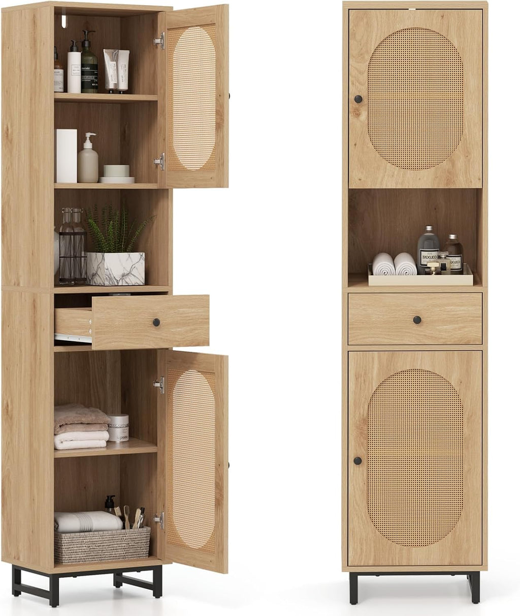 Rattan Tall Freestanding Bathroom Storage Cabinet