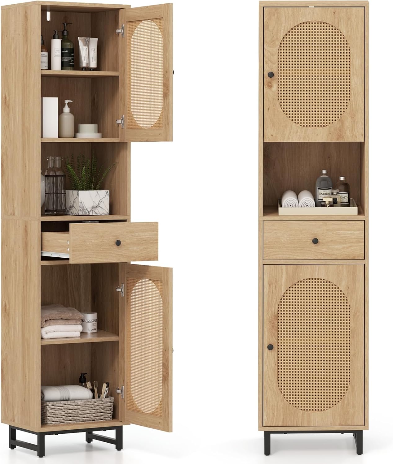 Rattan Tall Freestanding Bathroom Storage Cabinet