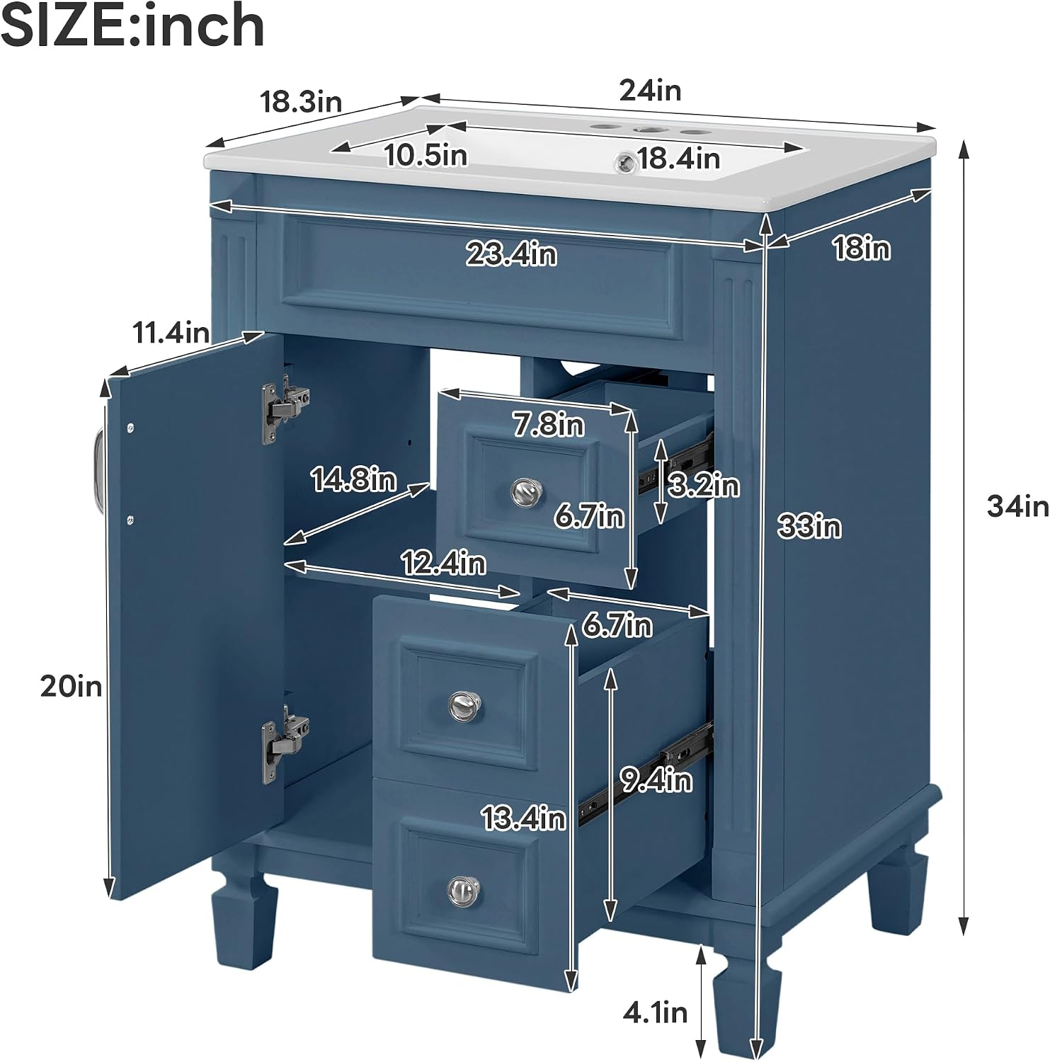 Blue Freestanding Bathroom Vanity With Sink