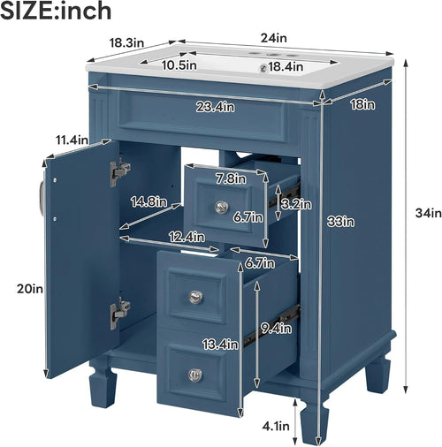 Blue Freestanding Bathroom Vanity With Sink