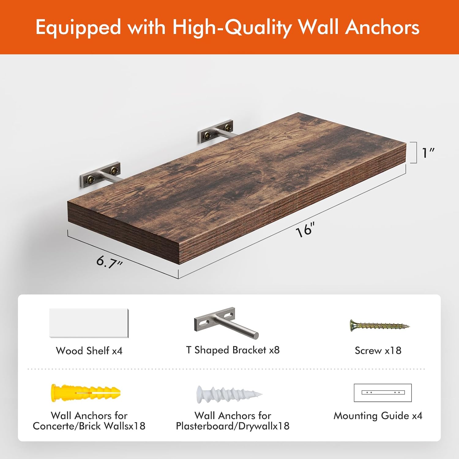 Rustic Wood Wall‑Mounted Floating Shelves
