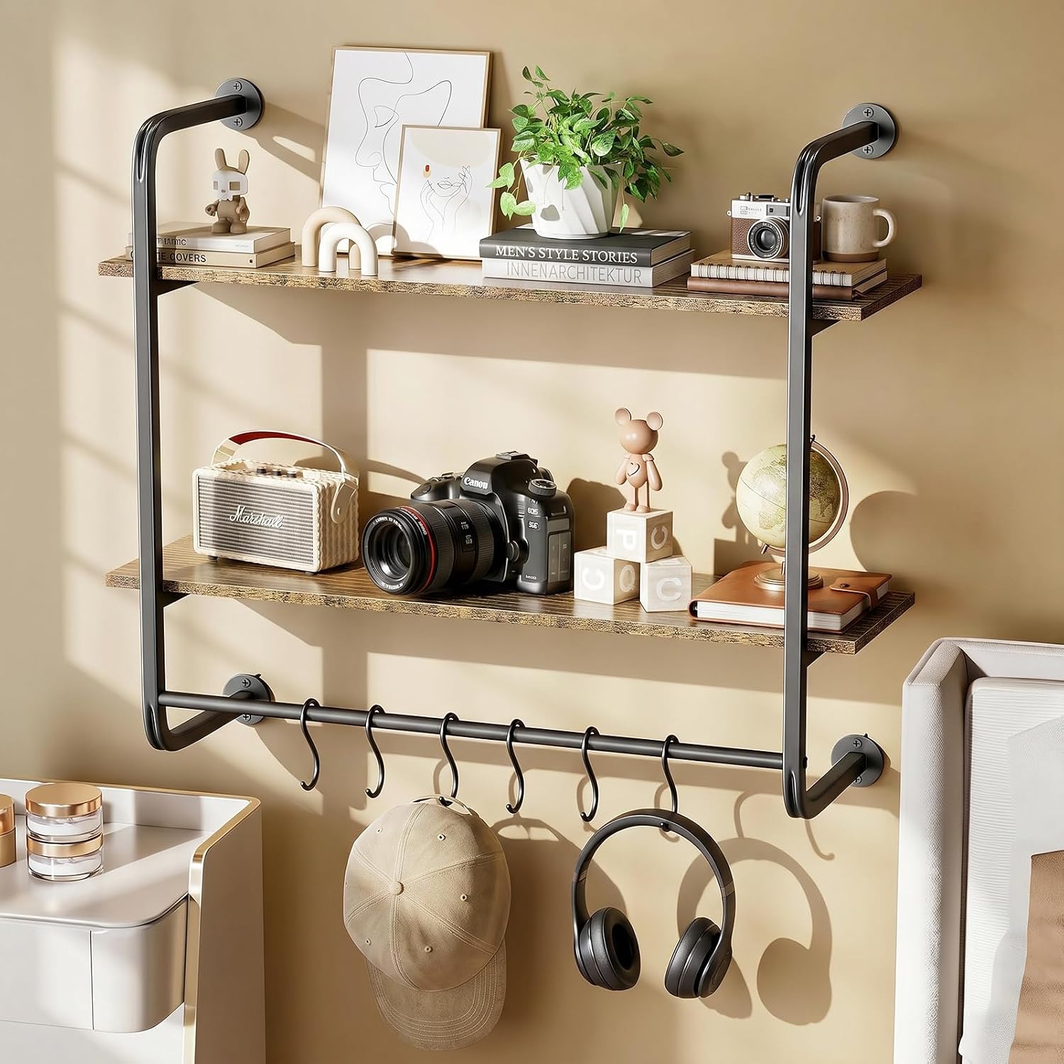 Industrial Pipe 2‑Tier Wall Floating Shelves