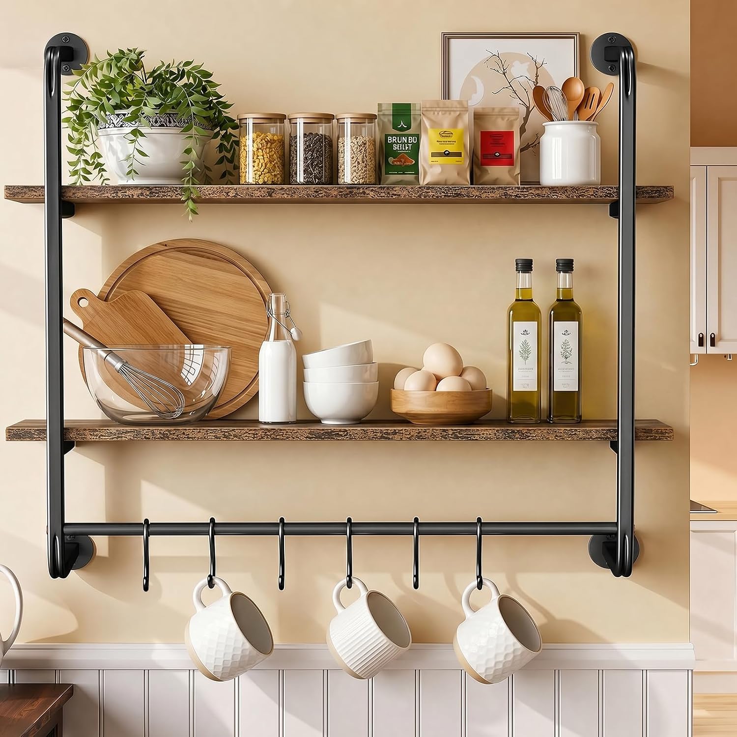 Industrial Pipe 2‑Tier Wall Floating Shelves