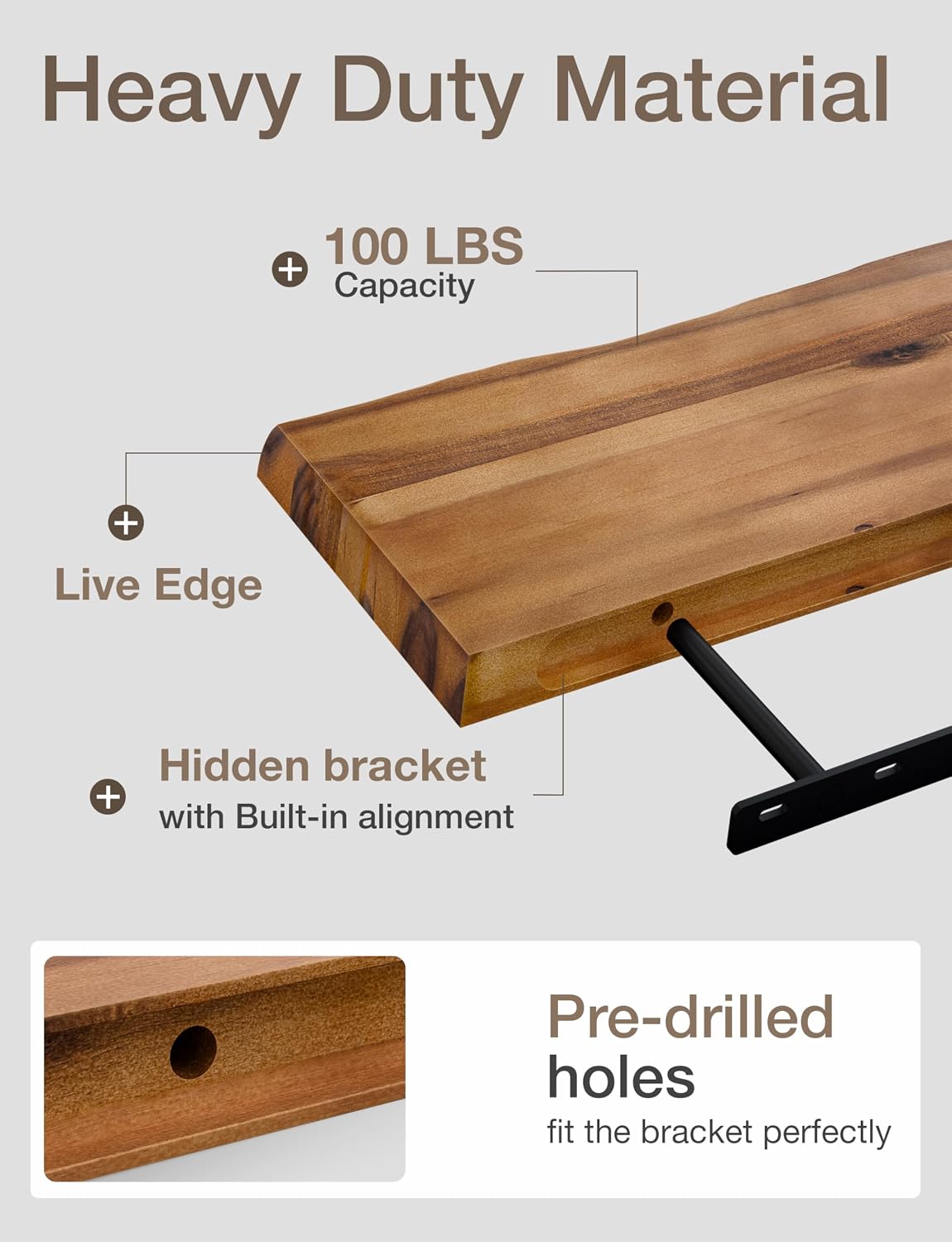 Live‑Edge Wooden Floating Wall Shelves