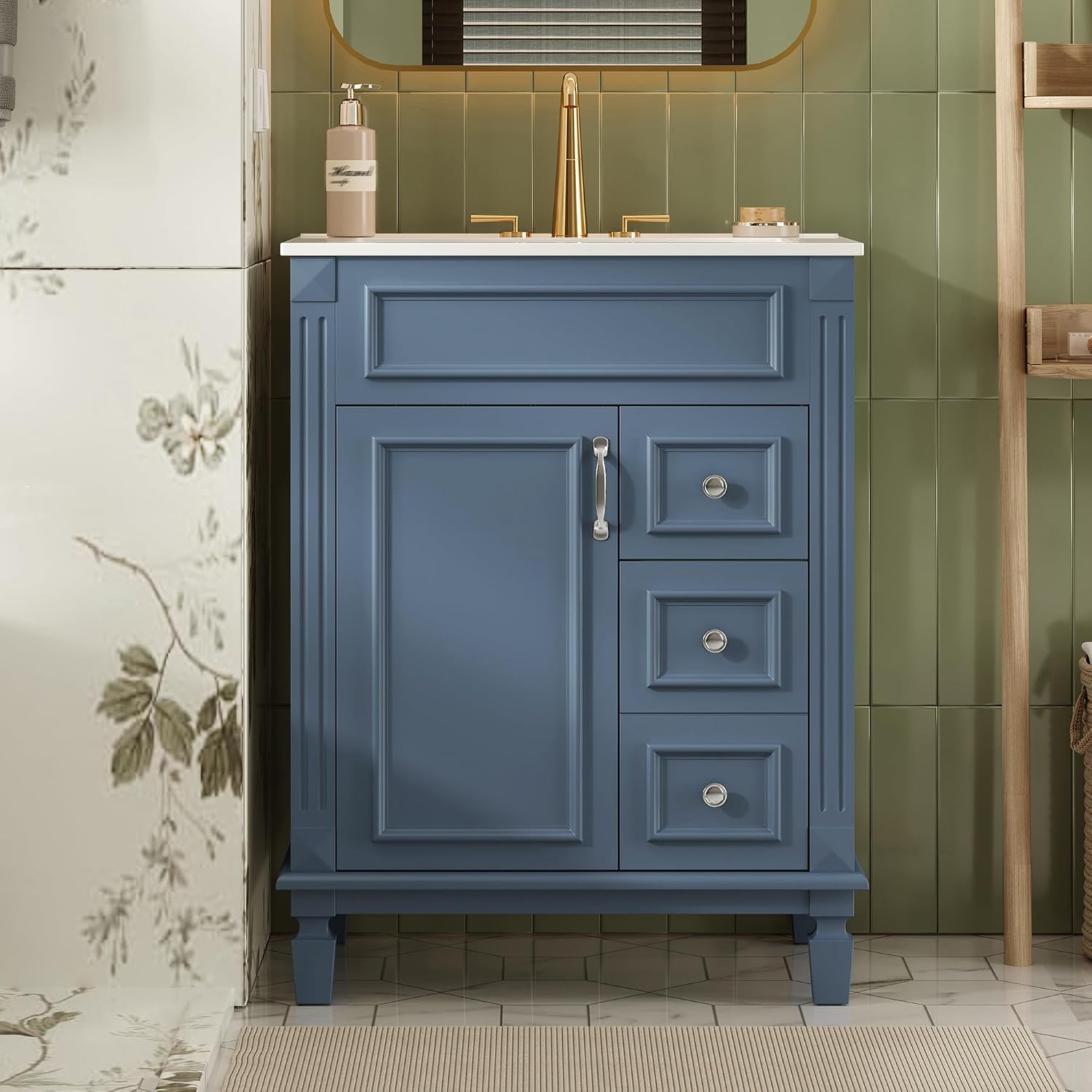 Blue Freestanding Bathroom Vanity With Sink