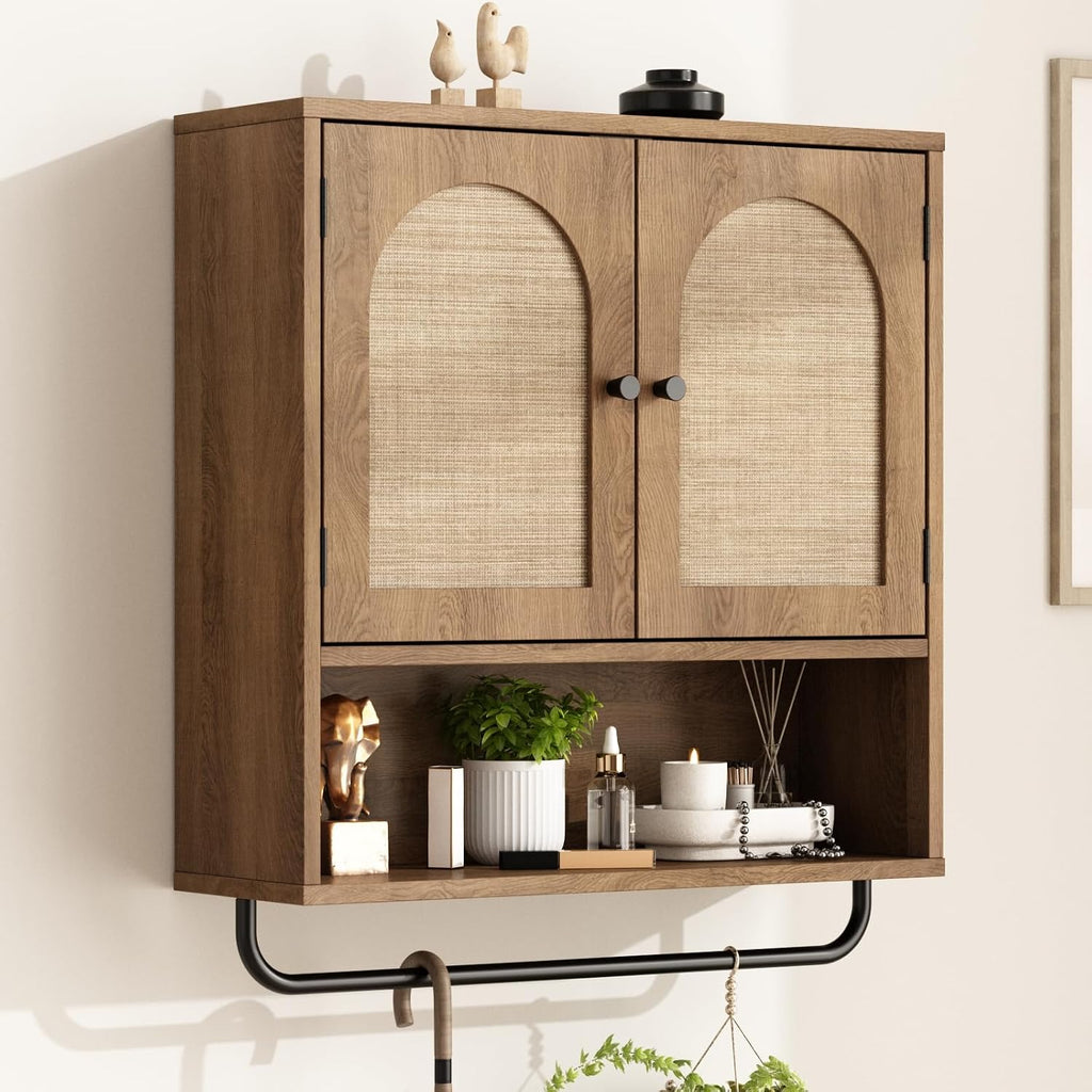 Boho Rattan Bathroom Wall Storage Cabinet