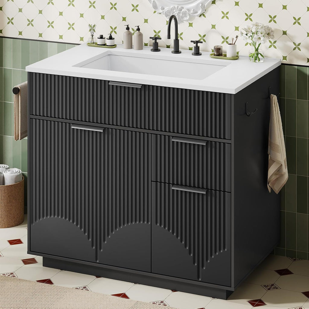 Fluted Freestanding Bathroom Vanity With Sink