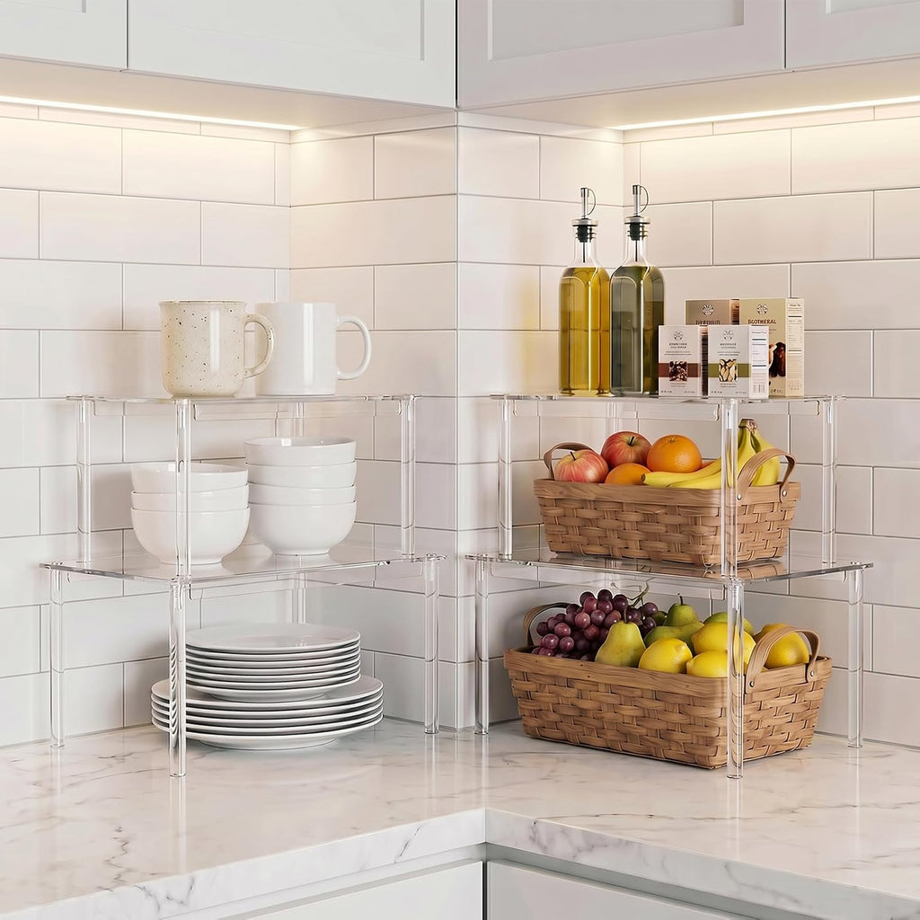 Clear Stackable Acrylic Cabinet Storage Risers
