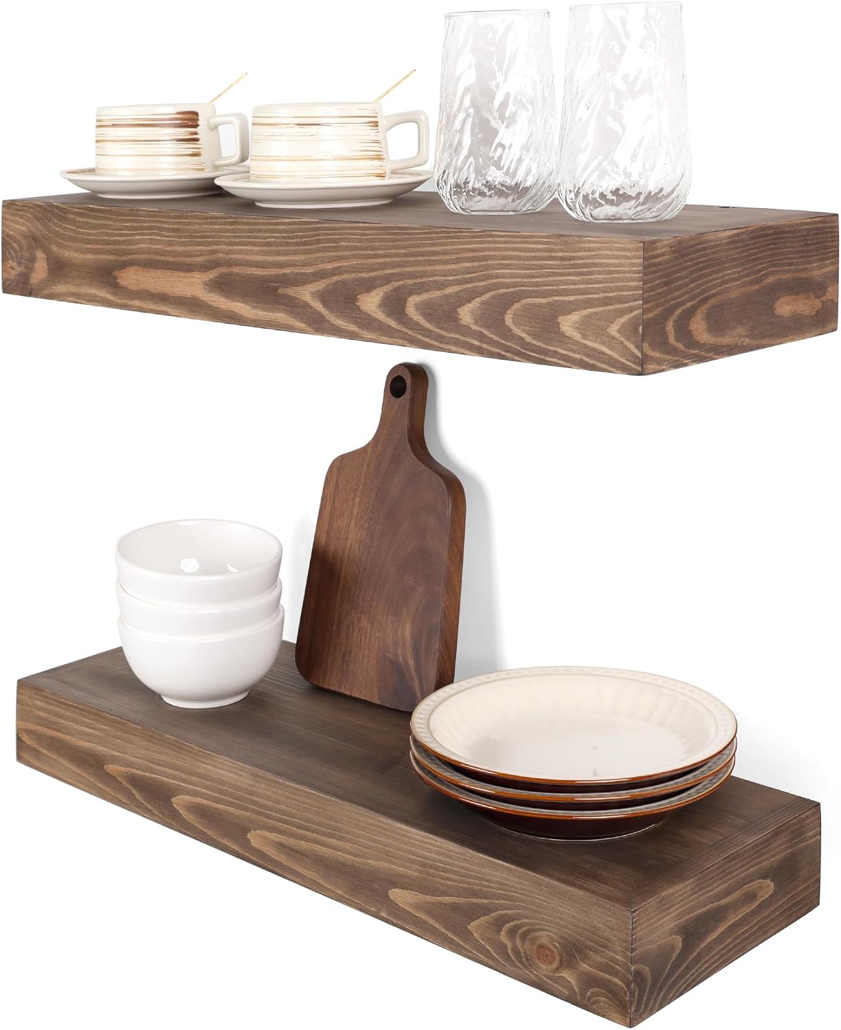 Solid Pine Wood Wall‑Mounted Floating Shelves
