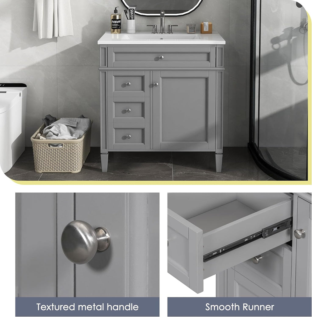 Gray Bathroom Vanity With Ceramic Sink