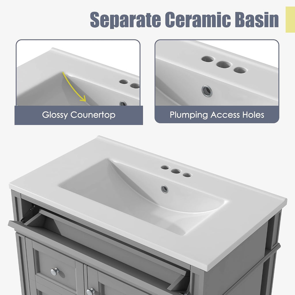 Gray Bathroom Vanity With Ceramic Sink
