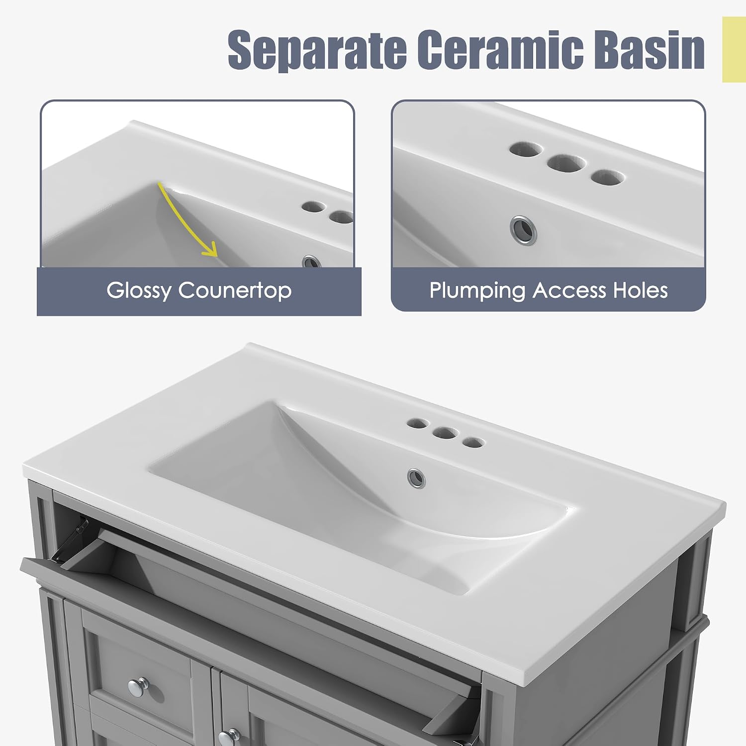 Gray Bathroom Vanity With Ceramic Sink