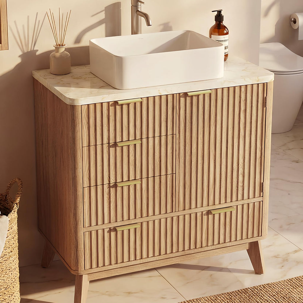 Fluted Oak Bathroom Vanity With Sink