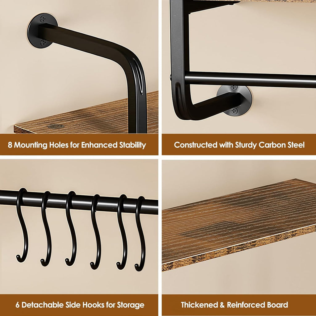 Industrial Pipe 2‑Tier Wall Floating Shelves