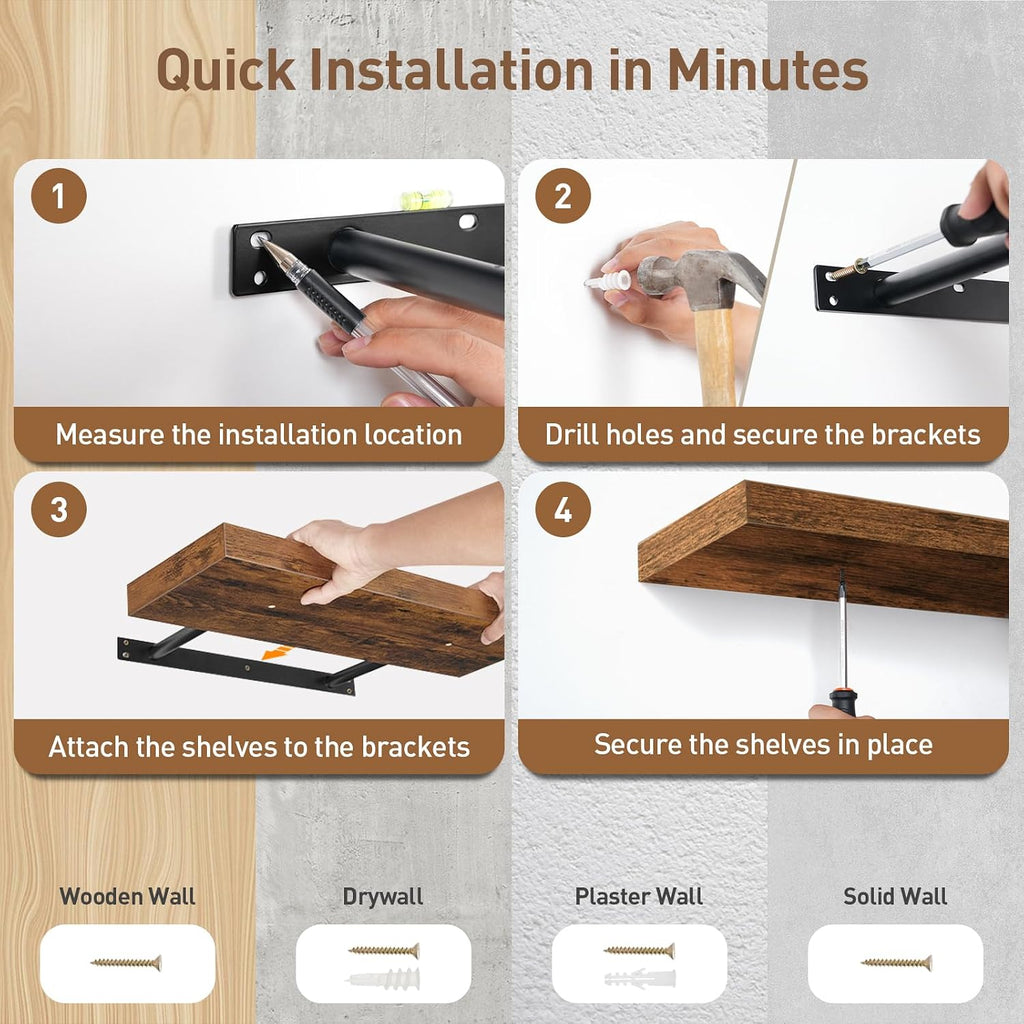 Farmhouse Wooden Wall‑Mounted Floating Shelves