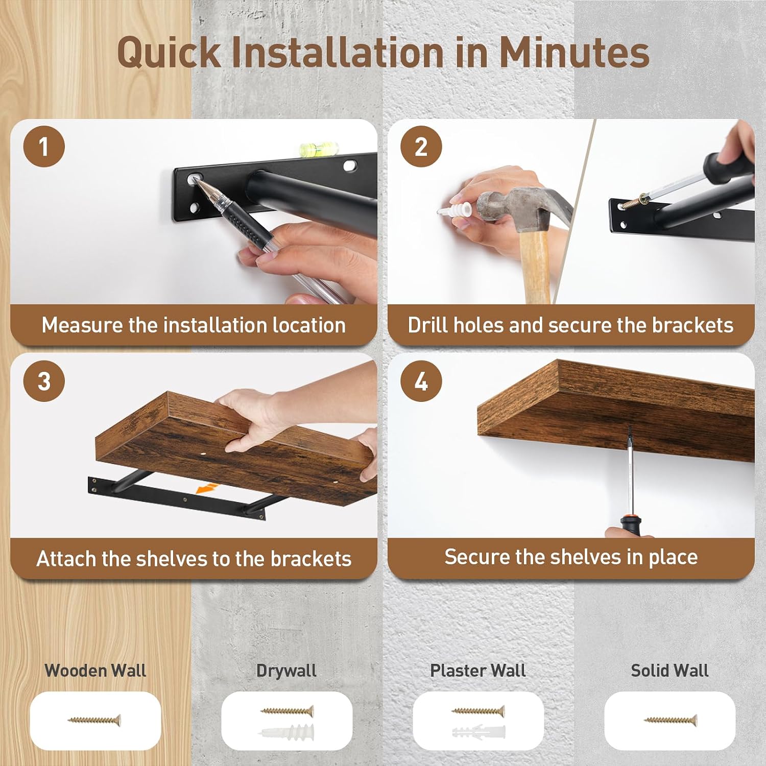 Farmhouse Wooden Wall‑Mounted Floating Shelves